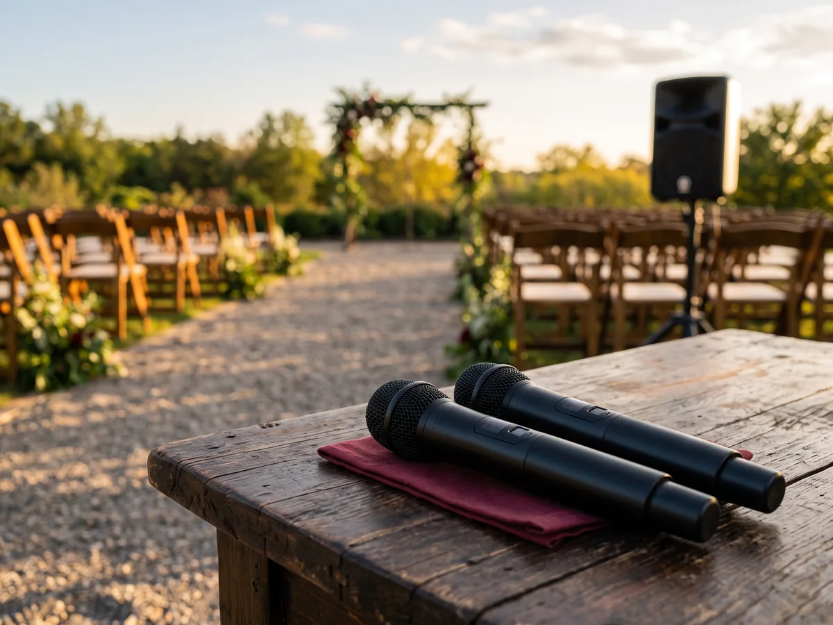 microphones préparés pour les prises de parole.
