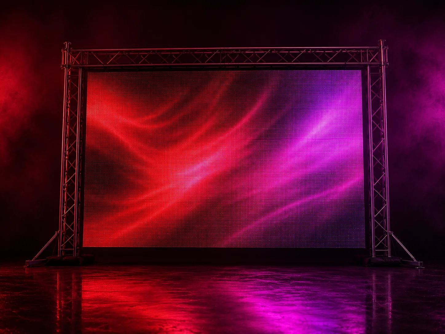 Écran LED 6 m² sur structure aluminium, dégradé lumineux affiché (illustration)